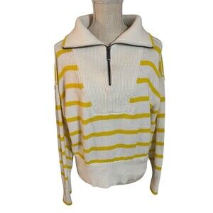 BANANA REPUBLIC Yellow Striped Oversized Half Zip Sweater Size Small‎ Preppy